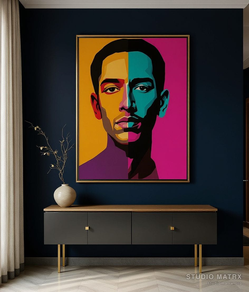 Pop Art Portrait — Navy Wall