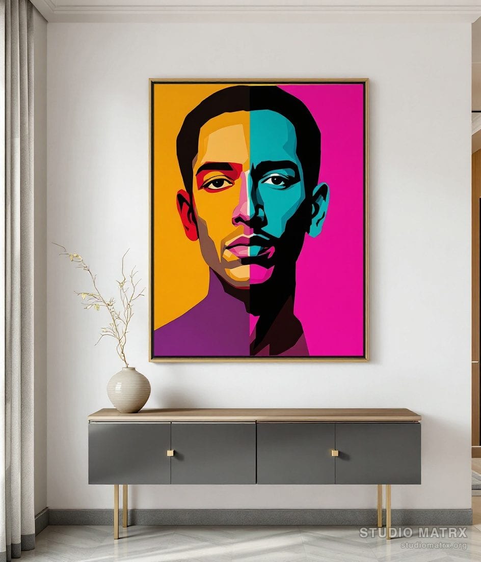 Pop Art Portrait — Warm White Wall