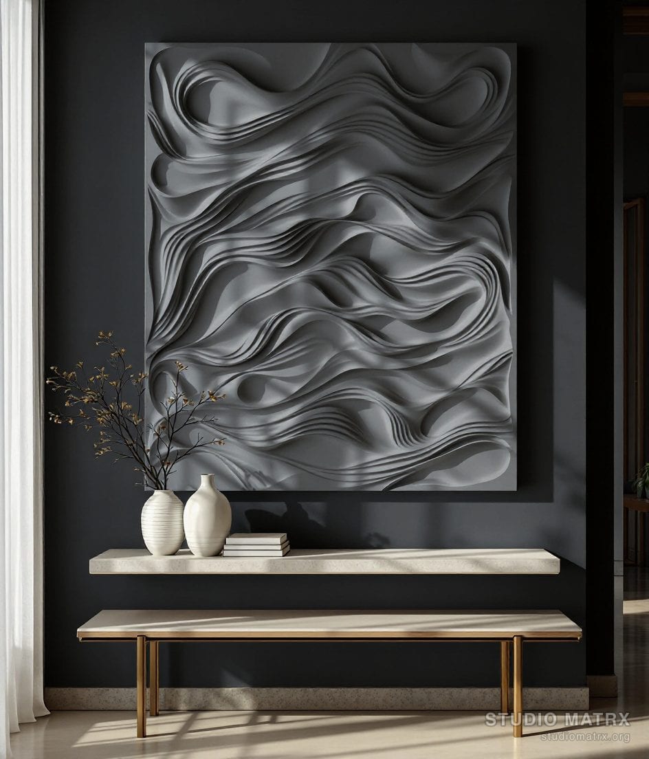 Sculptural Relief Panel — Charcoal Wall