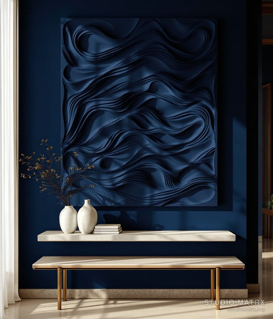 Sculptural Relief Panel — Navy Wall