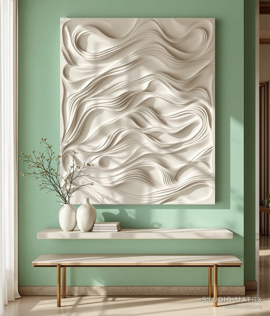 Sculptural Relief Panel — Sage Wall