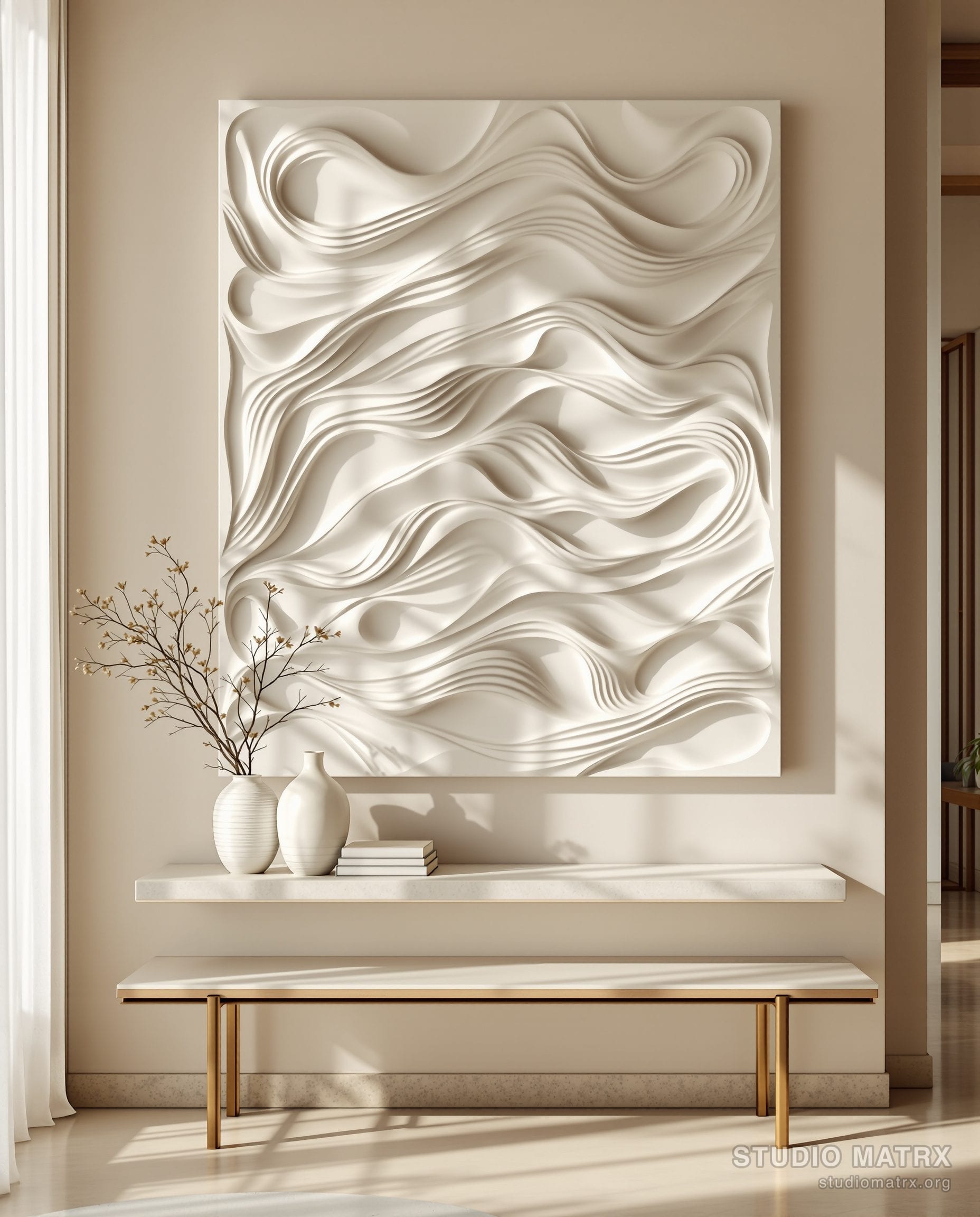 Sculptural Relief Panel — Warm White Wall
