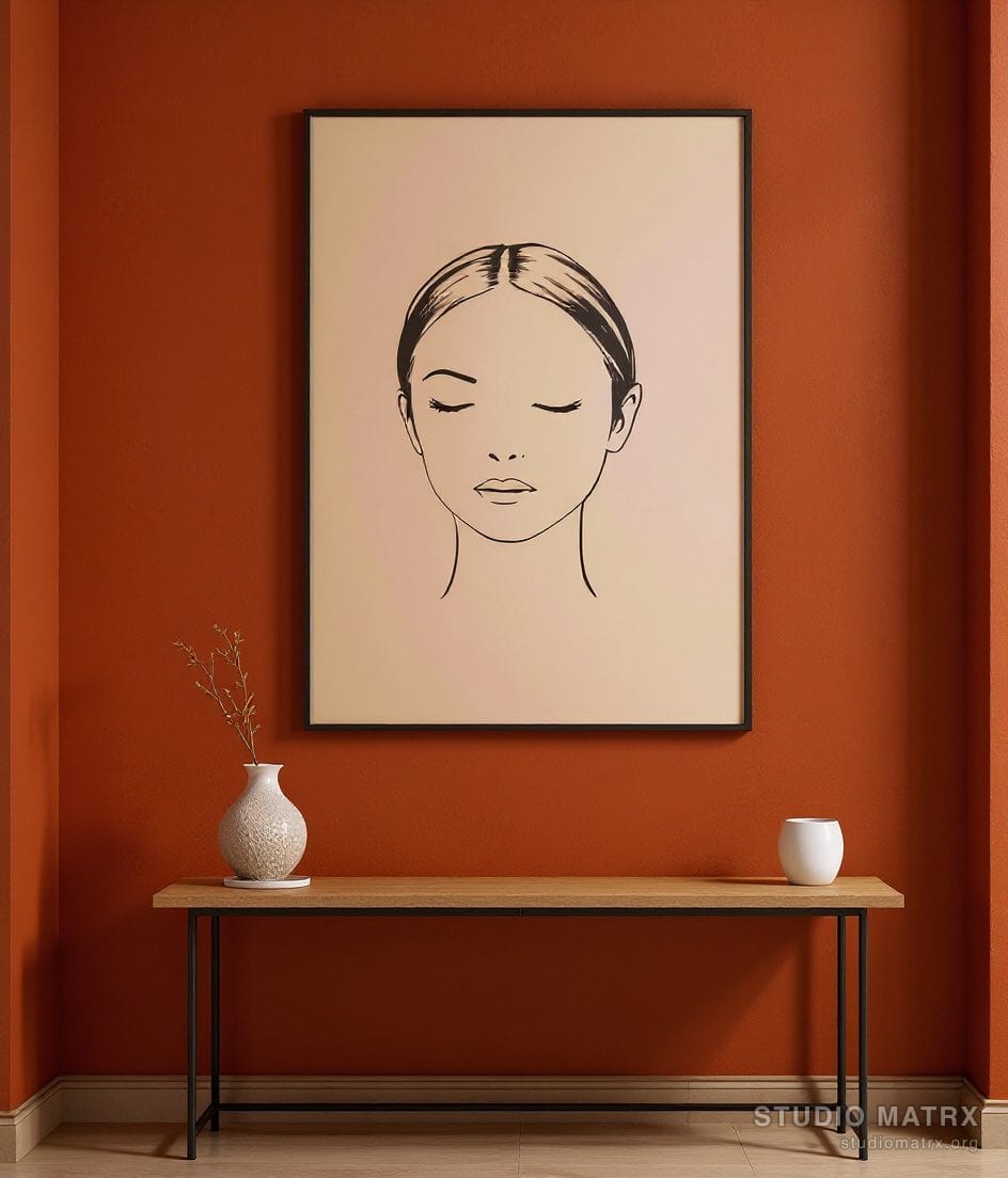 Single Line Face Art — Terracotta Wall