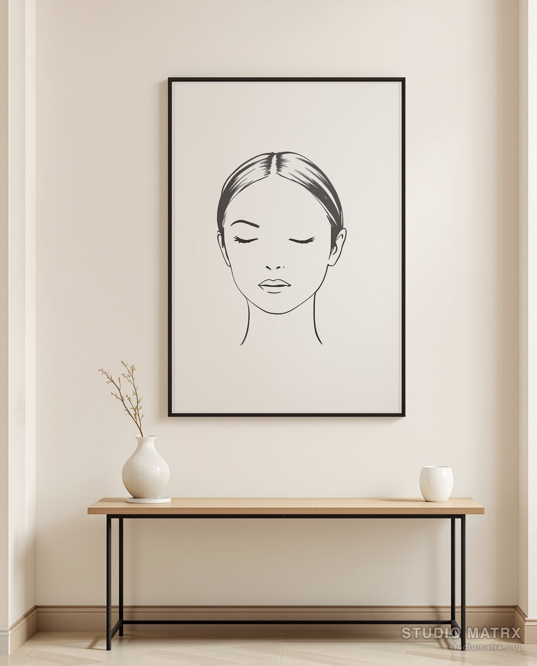 Single Line Face Art — Warm White Wall