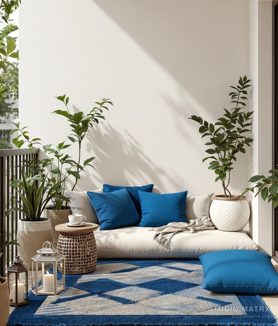 Cosy Balcony Lounge Corner — Blue & Ivory