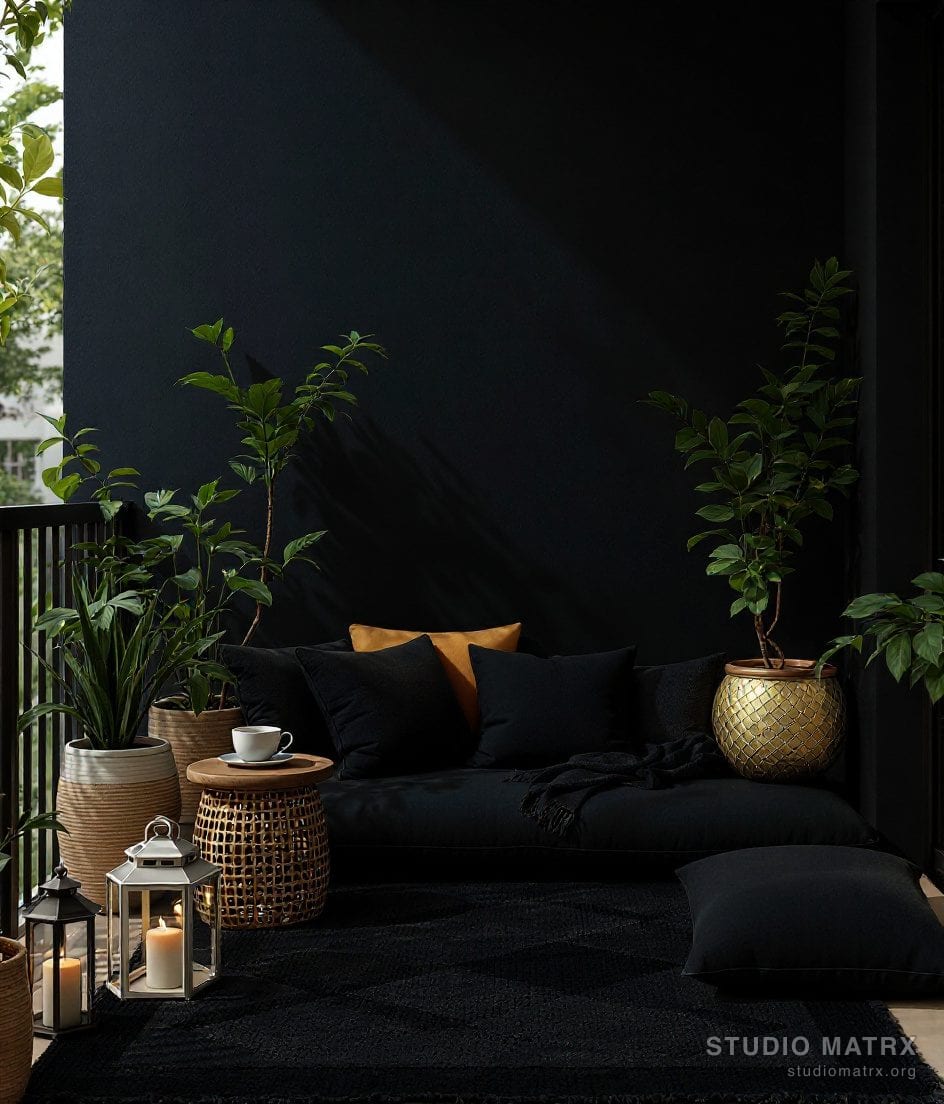 Cosy Balcony Lounge Corner — Charcoal & Gold