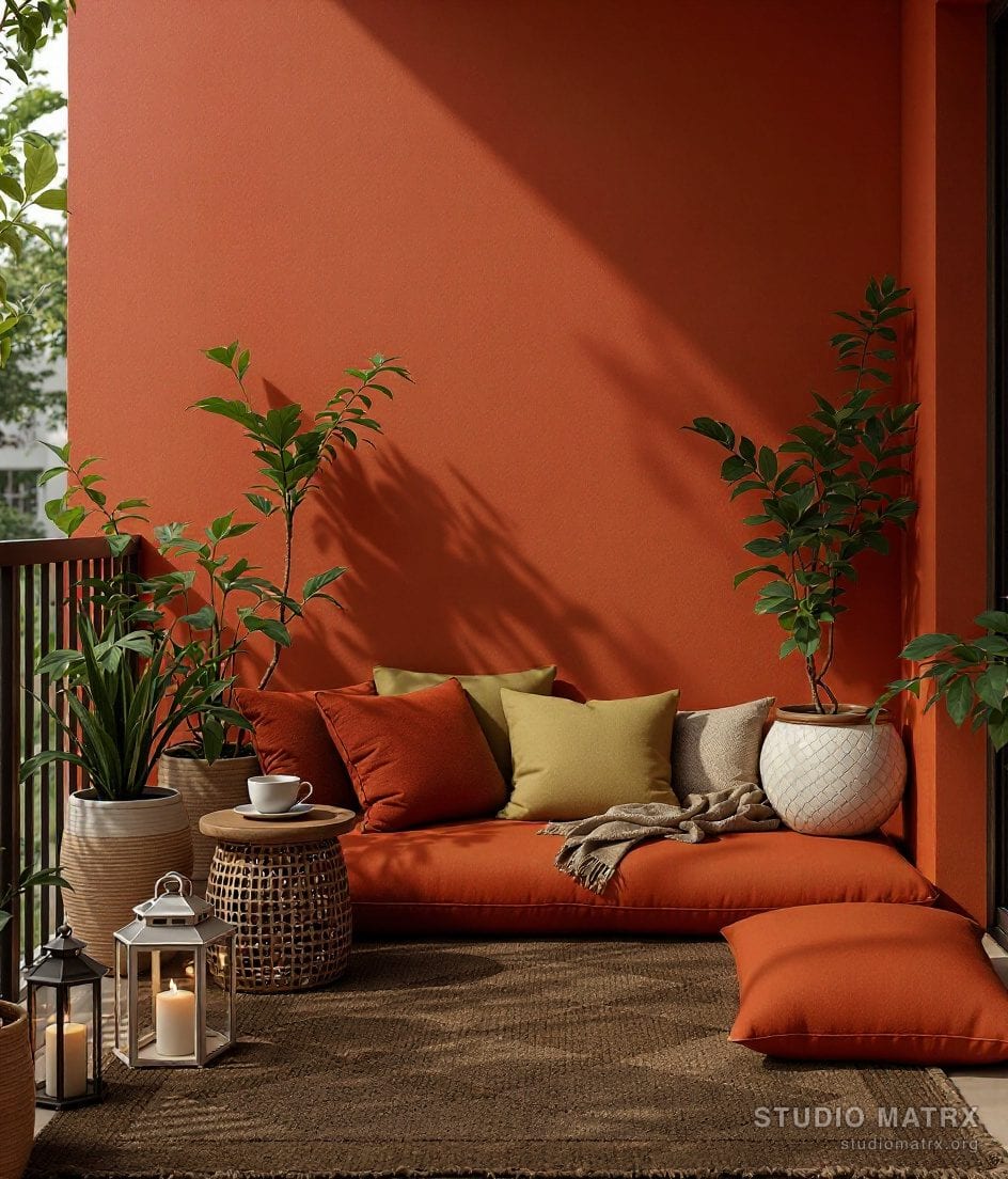 Cosy Balcony Lounge Corner — Terracotta & Olive