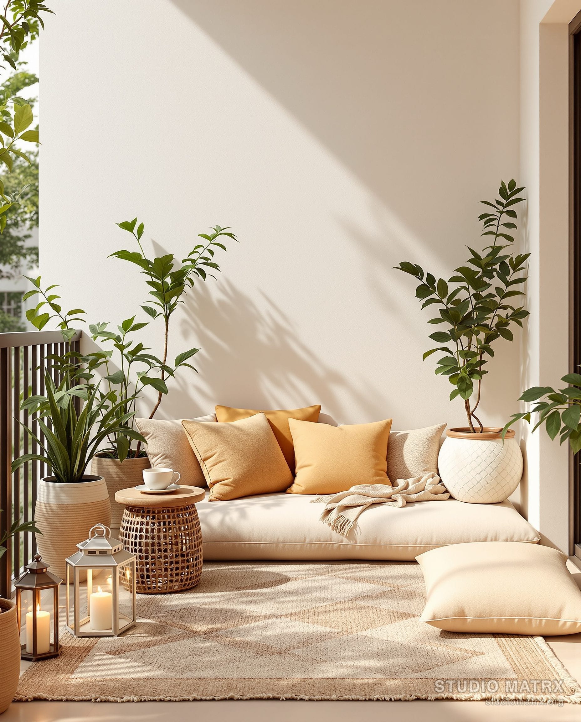 Cosy Balcony Lounge Corner — Warm Neutral