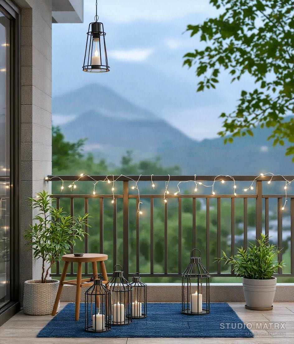 Balcony Lantern Lighting Decor — Blue & Ivory