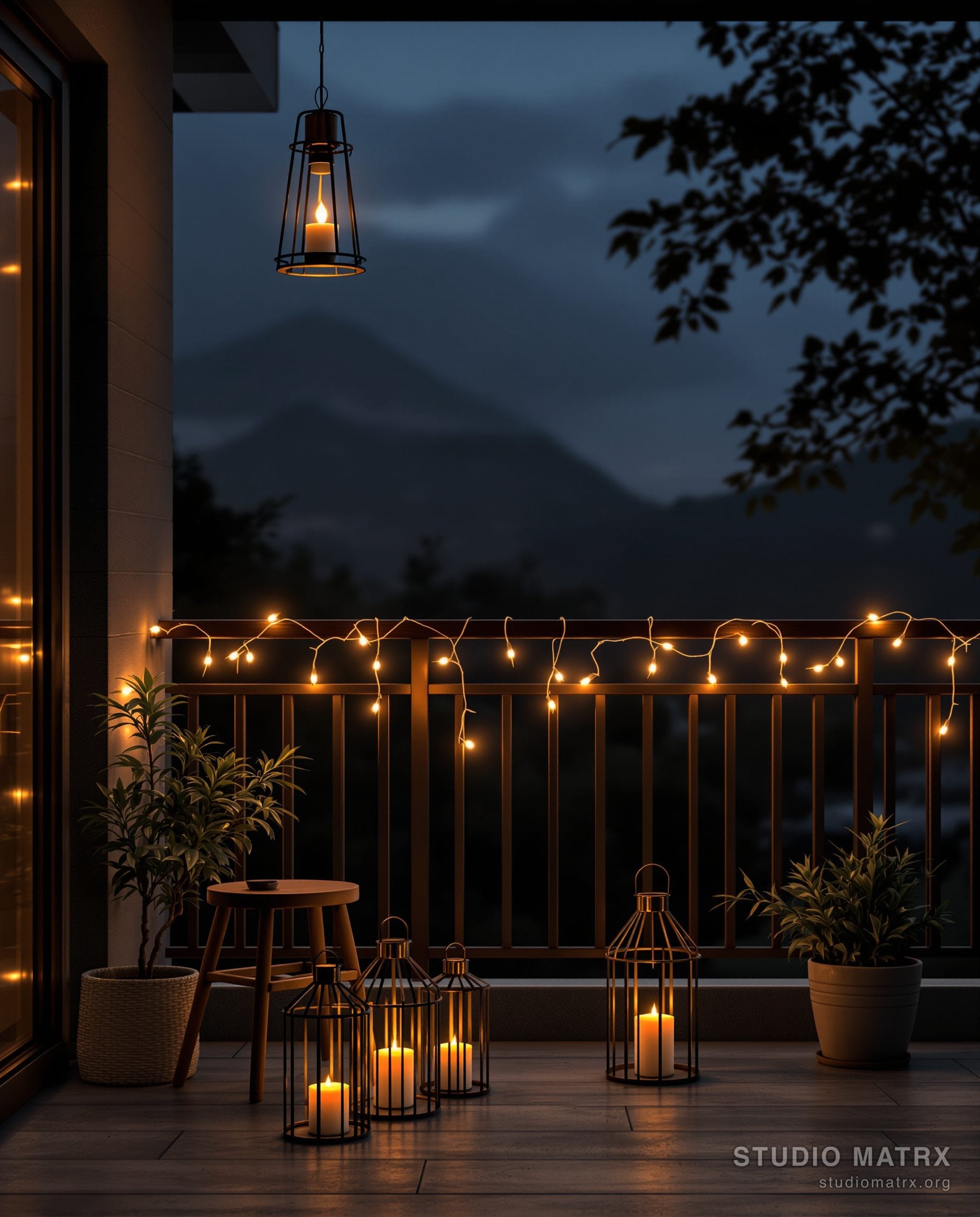 Balcony Lantern Lighting Decor — Charcoal & Gold