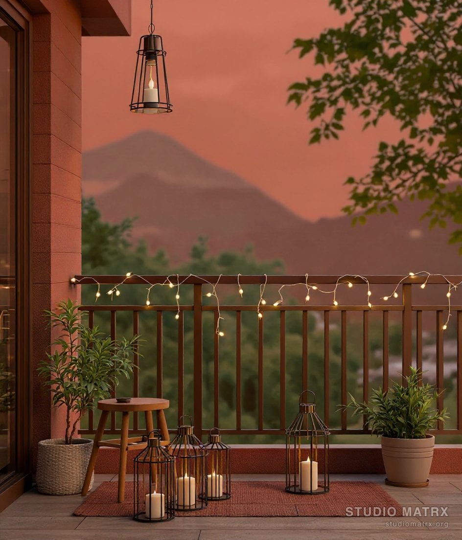 Balcony Lantern Lighting Decor — Terracotta & Olive