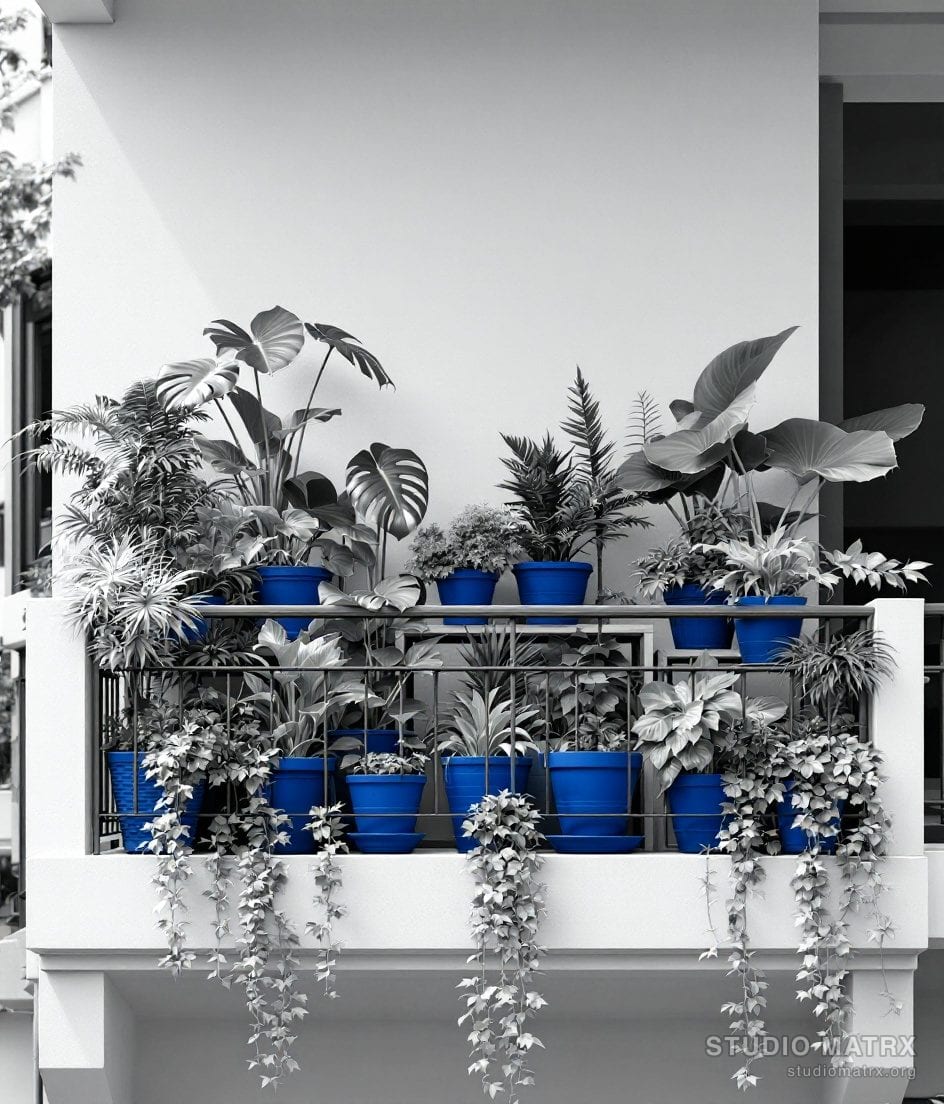 Balcony Layered Planter Garden — Blue & Ivory