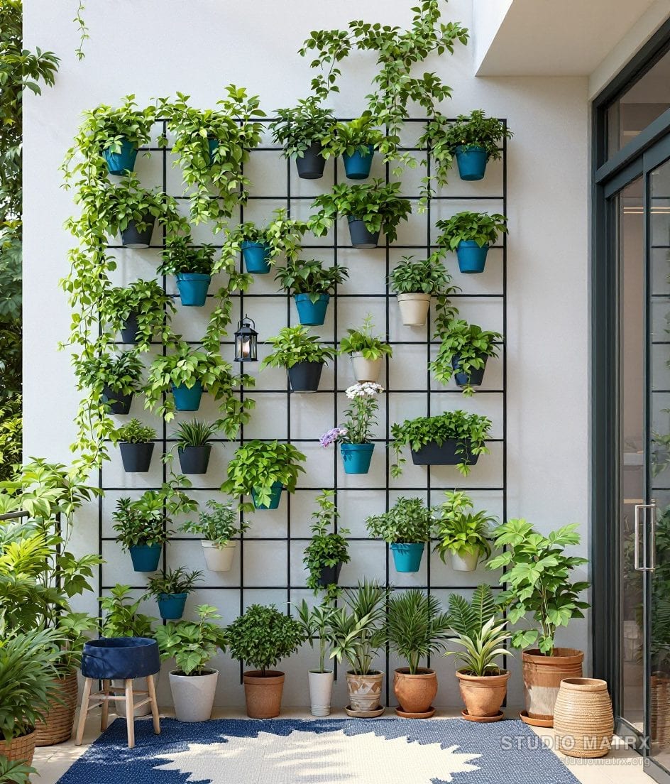 Balcony Vertical Green Wall — Blue & Ivory