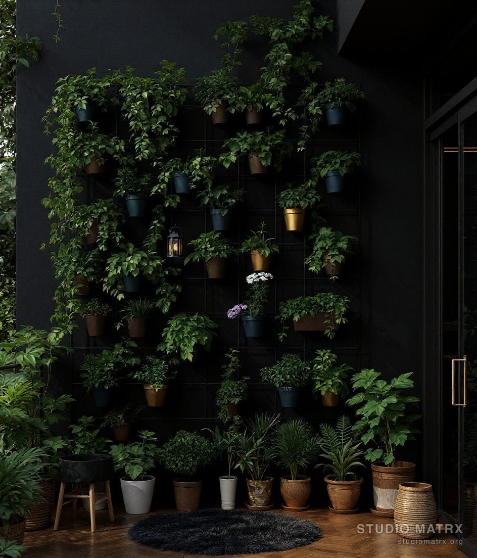 Balcony Vertical Green Wall — Charcoal & Gold
