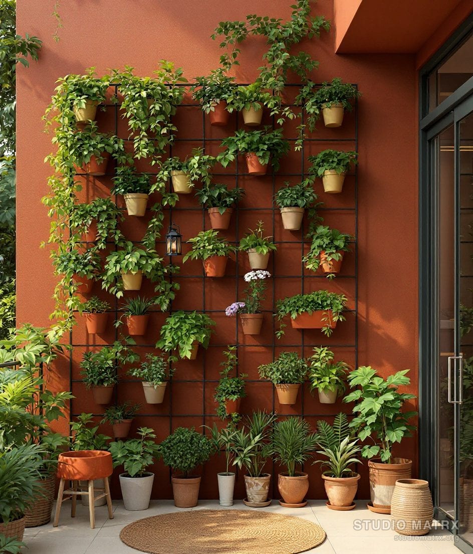 Balcony Vertical Green Wall — Terracotta & Olive