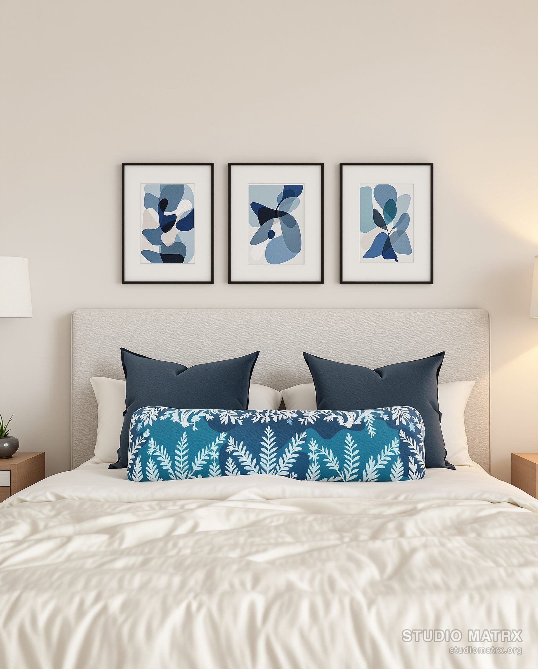 Bedroom Art And Cushion Mix — Blue & Ivory