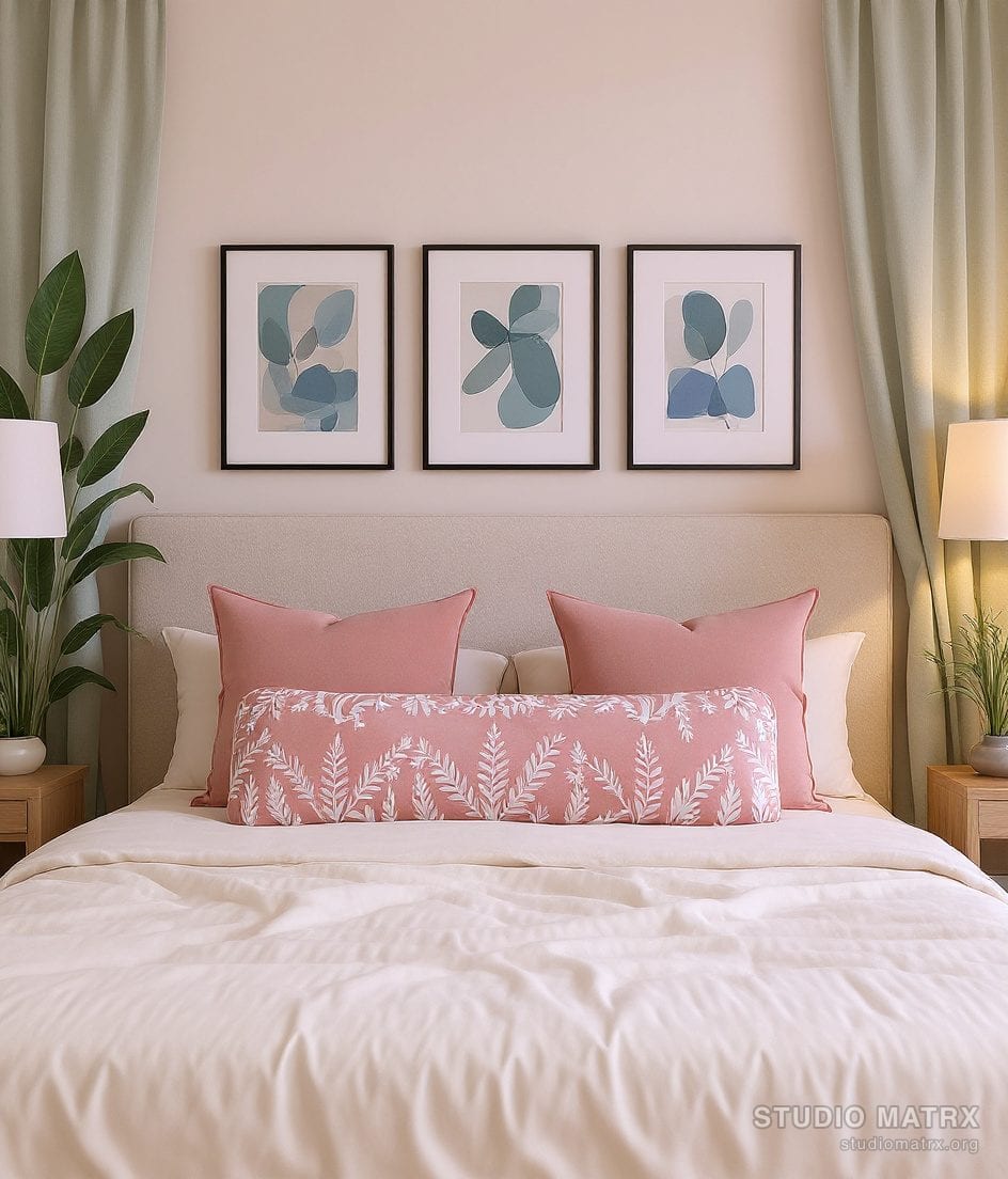 Bedroom Art And Cushion Mix — Blush & Sage