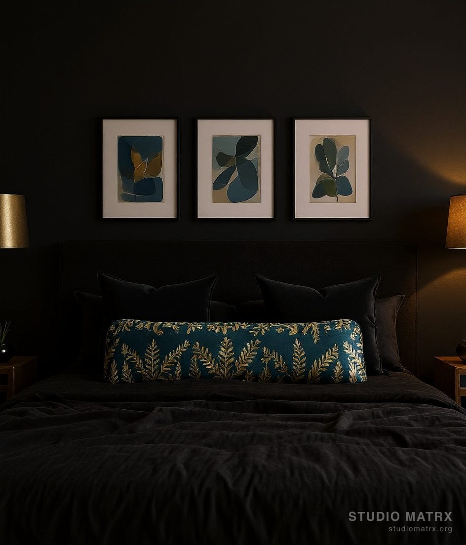 Bedroom Art And Cushion Mix — Charcoal & Gold