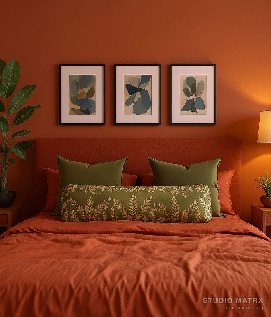 Bedroom Art And Cushion Mix — Terracotta & Olive
