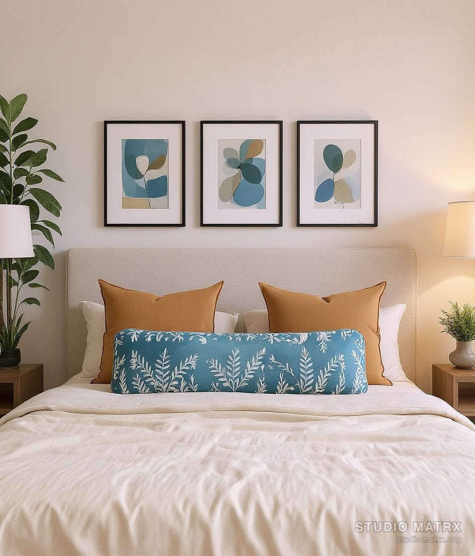 Bedroom Art And Cushion Mix — Warm Neutral
