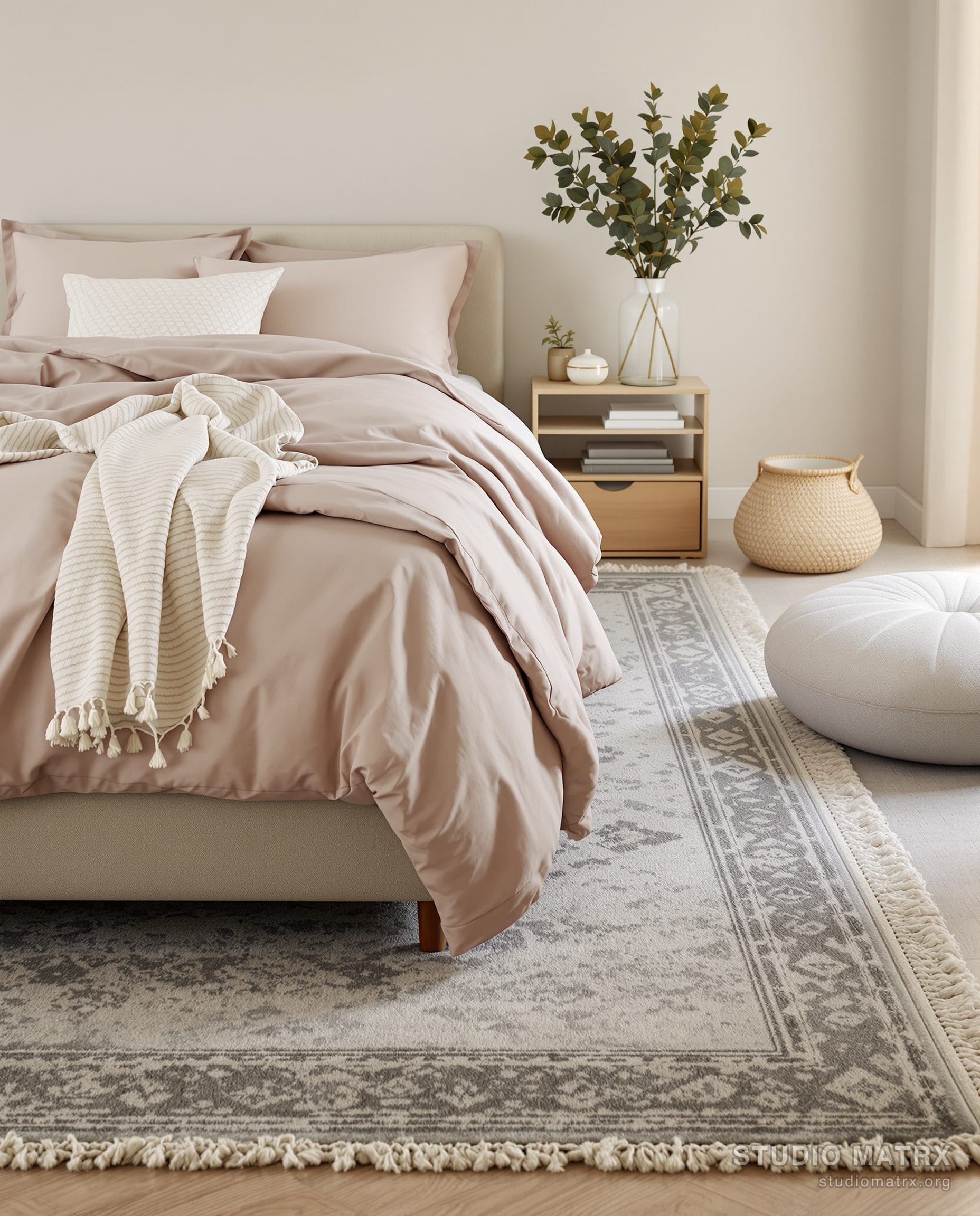 Cosy Layered Bedroom Rug — Blush & Sage
