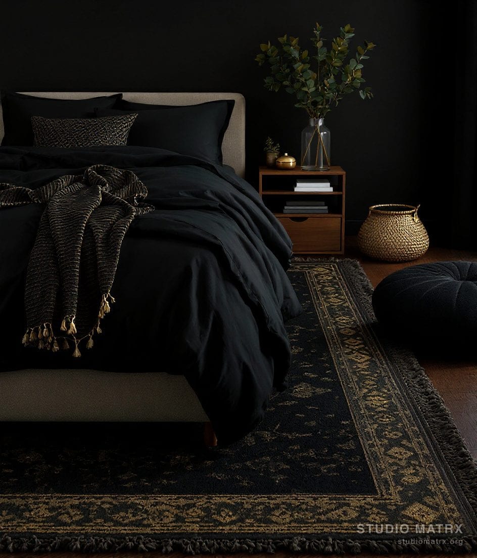 Cosy Layered Bedroom Rug — Charcoal & Gold