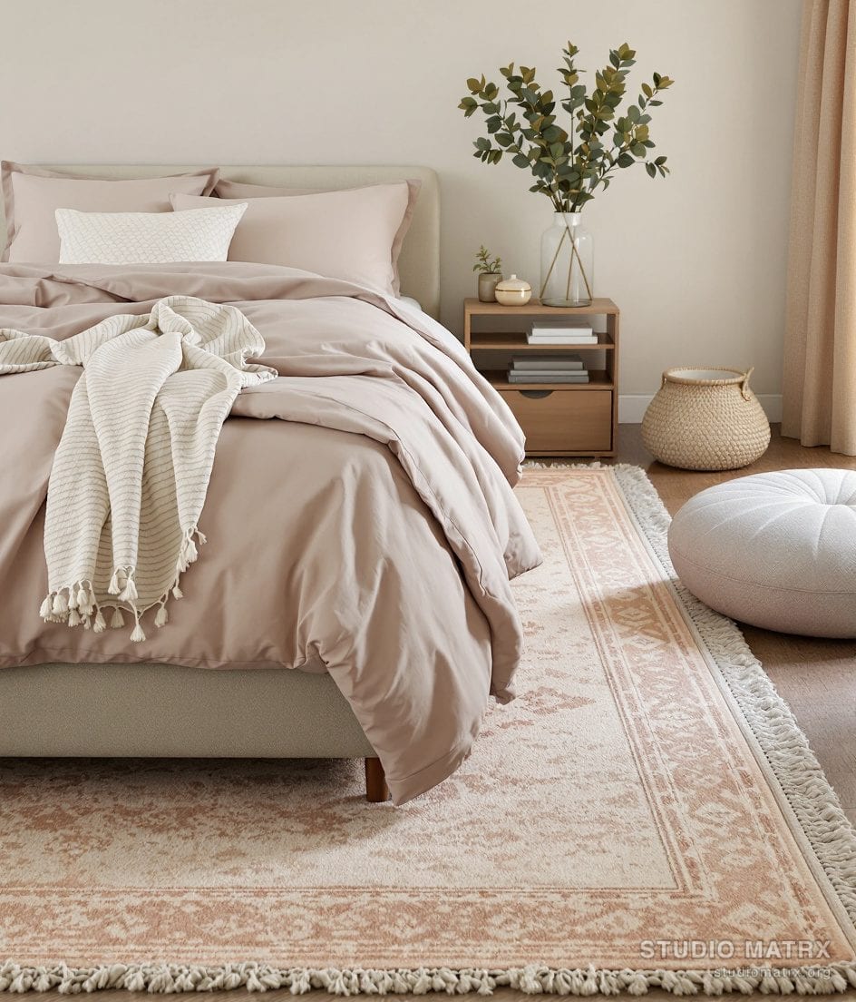 Cosy Layered Bedroom Rug — Warm Neutral