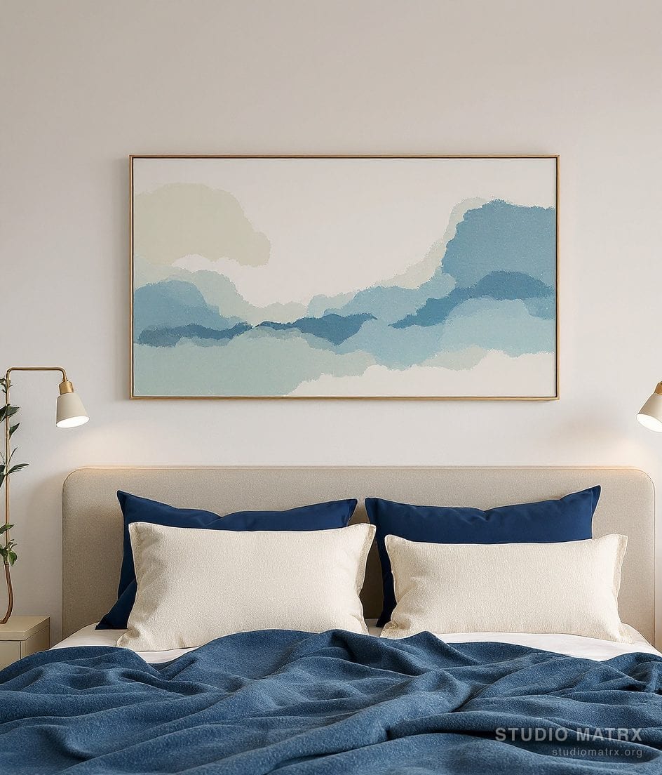 Statement Art Above The Bed — Blue & Ivory