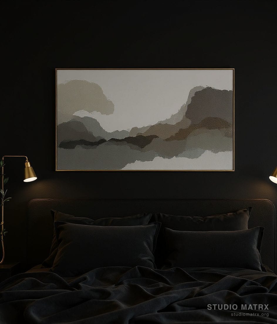 Statement Art Above The Bed — Charcoal & Gold