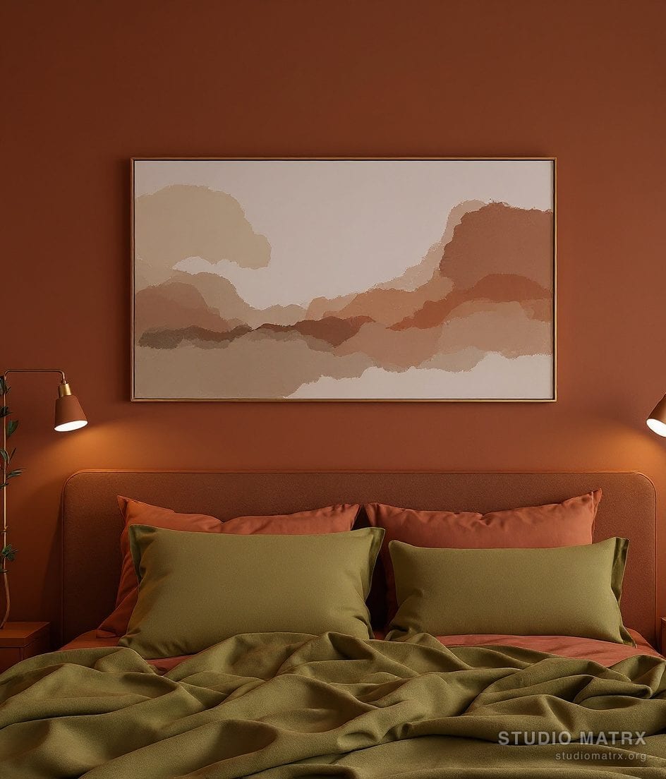 Statement Art Above The Bed — Terracotta & Olive