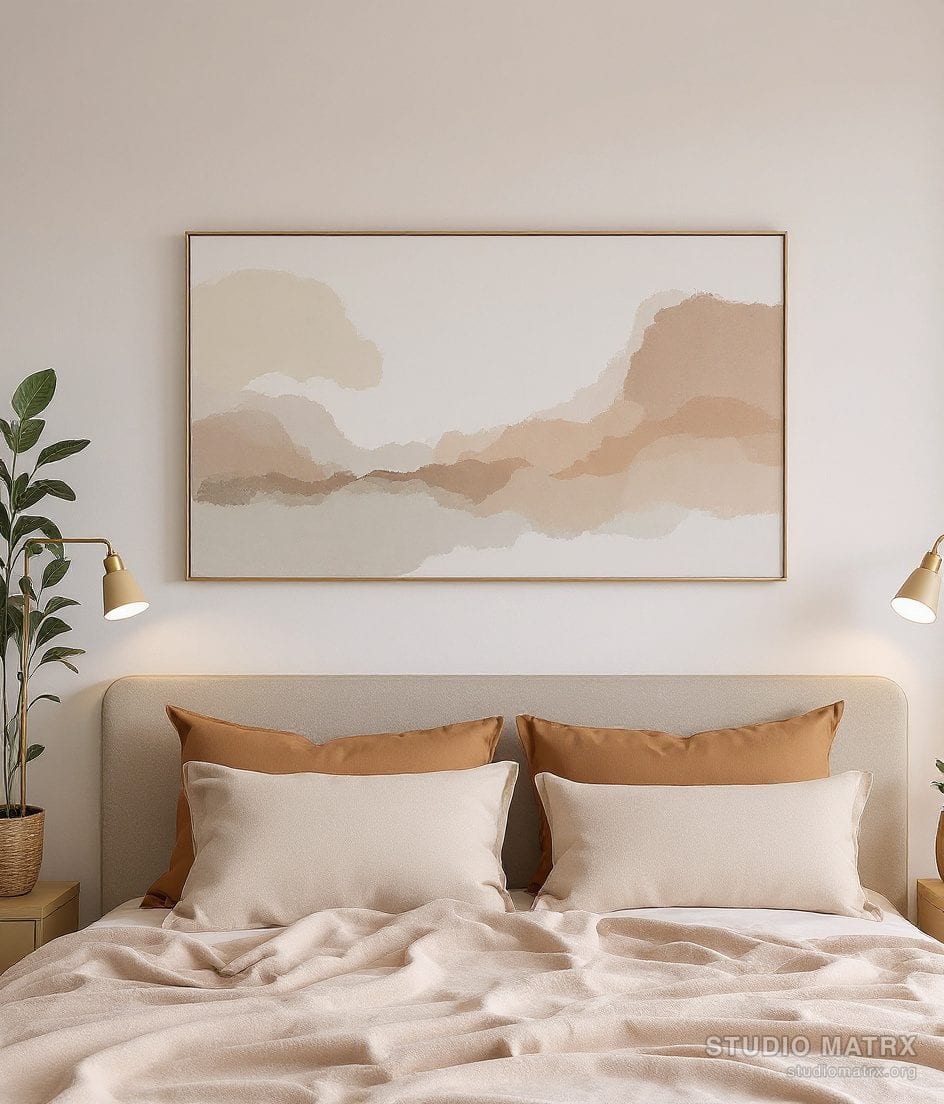 Statement Art Above The Bed — Warm Neutral