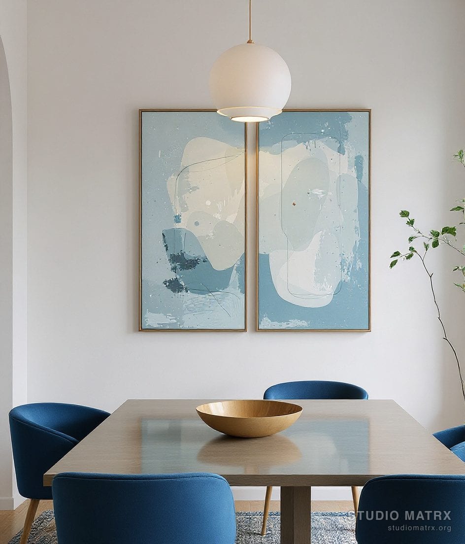 Dining Room Feature Artwork Wall — Blue & Ivory