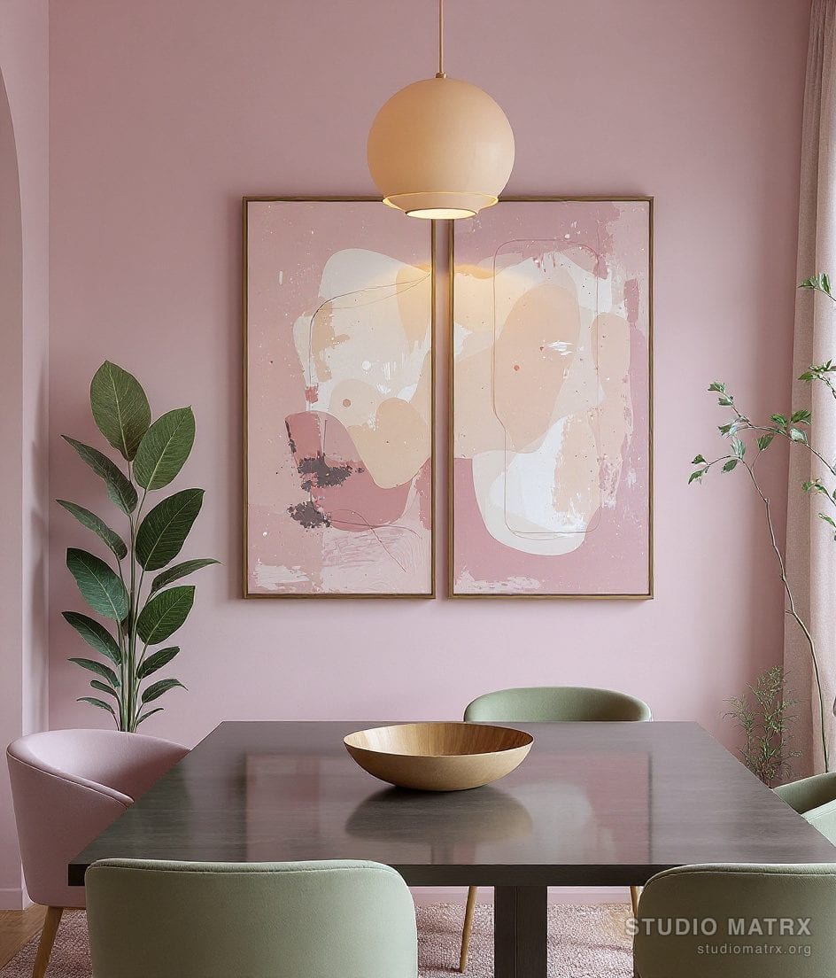 Dining Room Feature Artwork Wall — Blush & Sage
