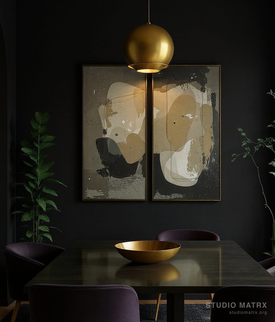 Dining Room Feature Artwork Wall — Charcoal & Gold