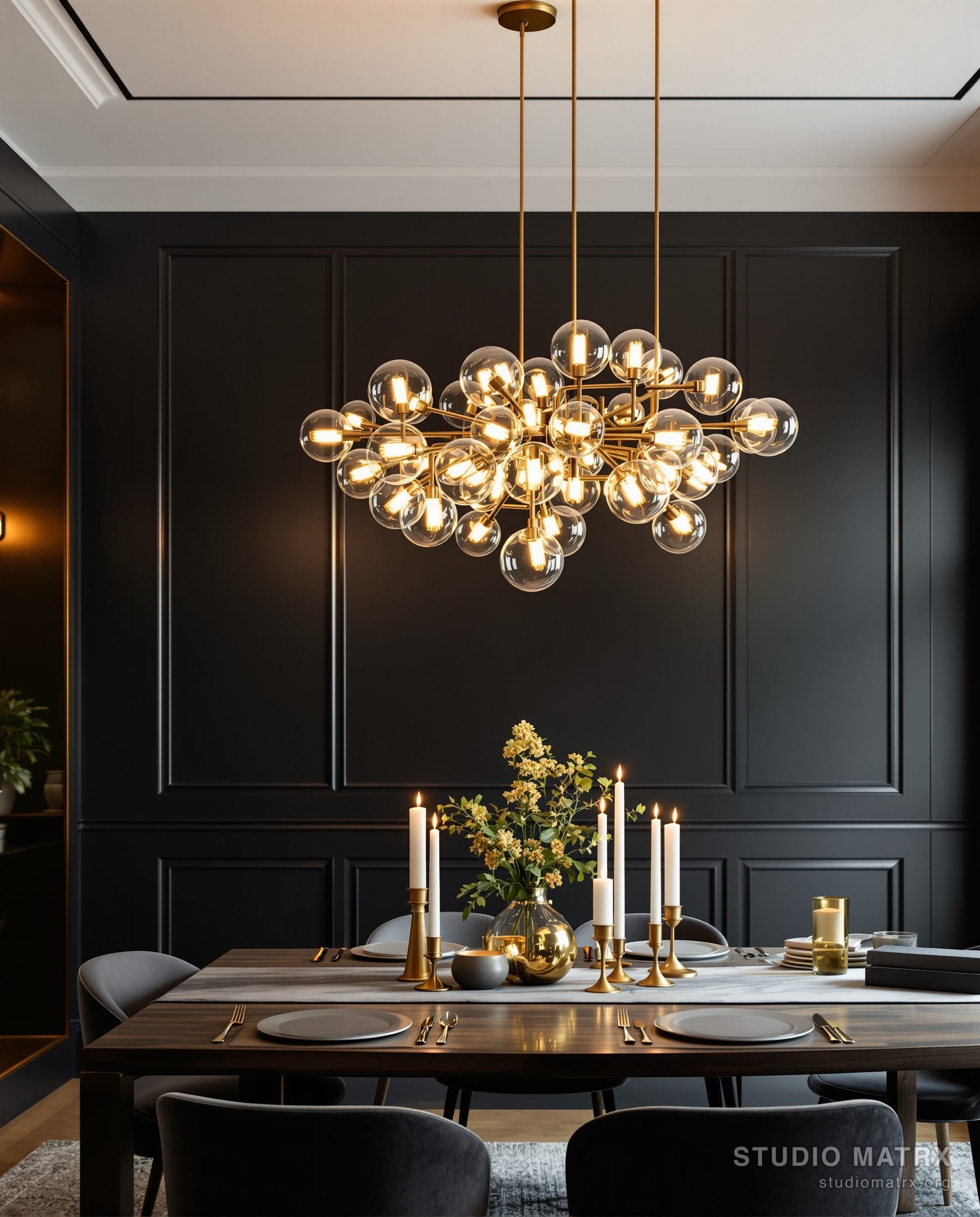 Dining Room Statement Chandelier — Charcoal & Gold