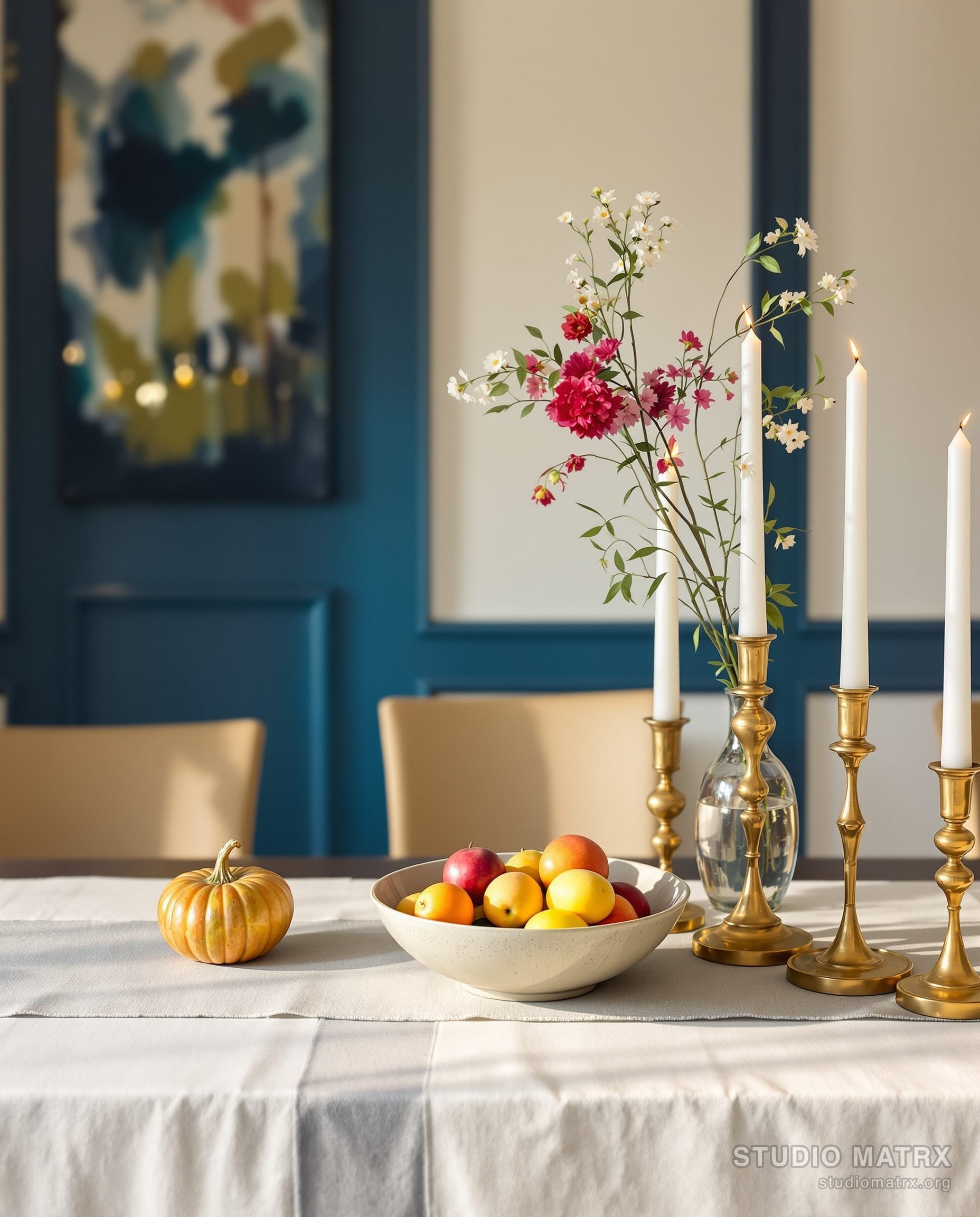 Dining Table Centerpiece Styling — Blue & Ivory