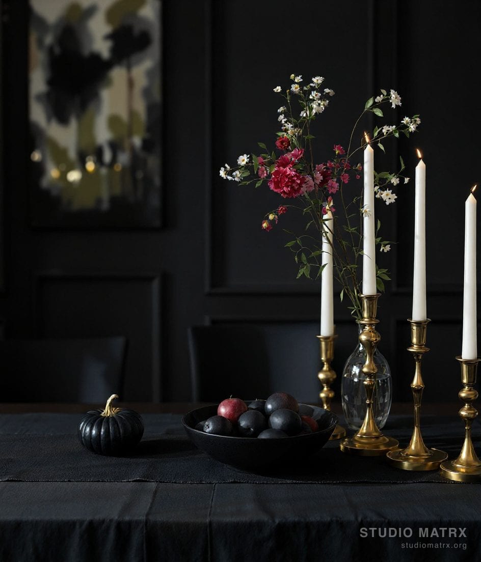 Dining Table Centerpiece Styling — Charcoal & Gold