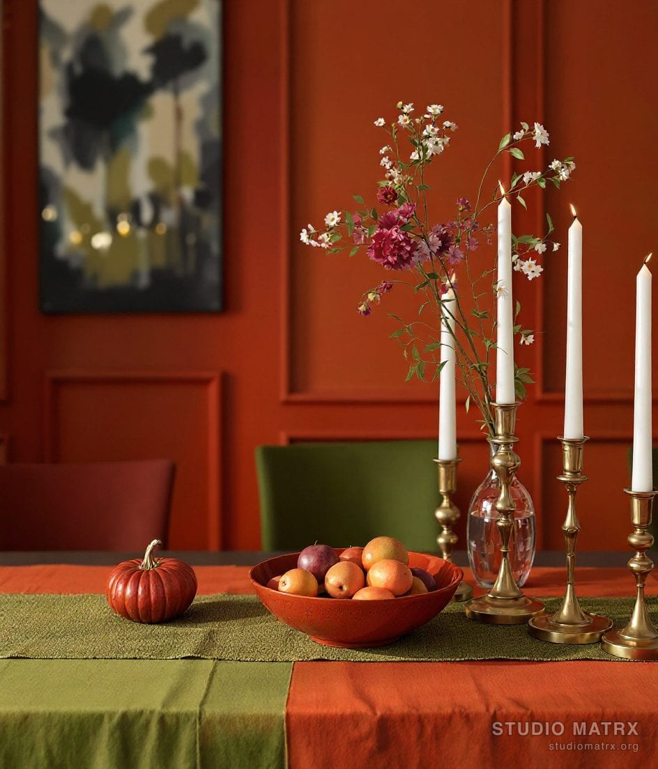 Dining Table Centerpiece Styling — Terracotta & Olive