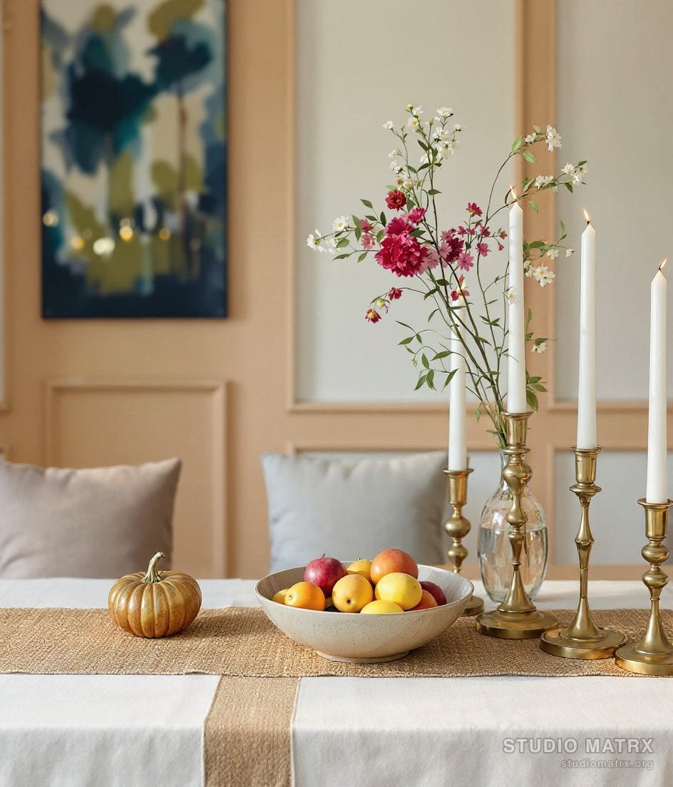 Dining Table Centerpiece Styling — Warm Neutral