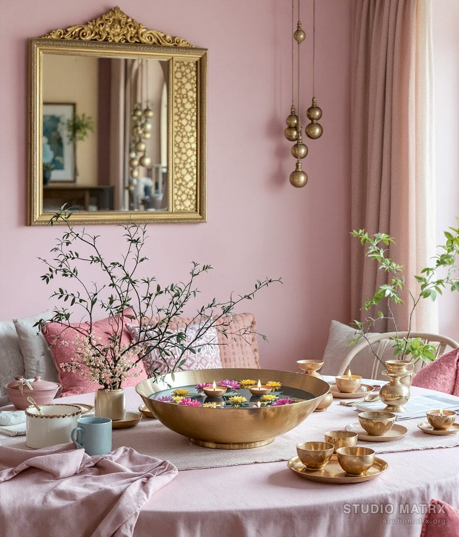 Traditional Brass Dining Decor — Blush & Sage