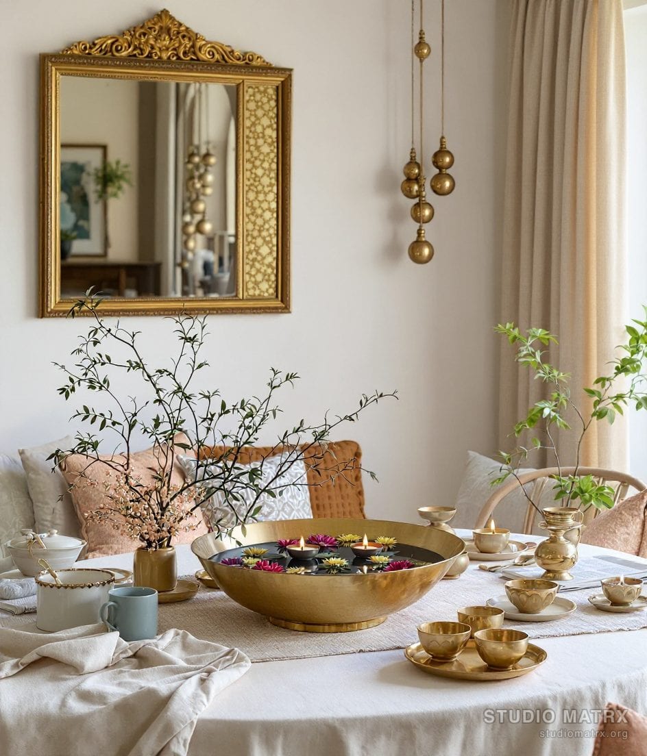 Traditional Brass Dining Decor — Warm Neutral