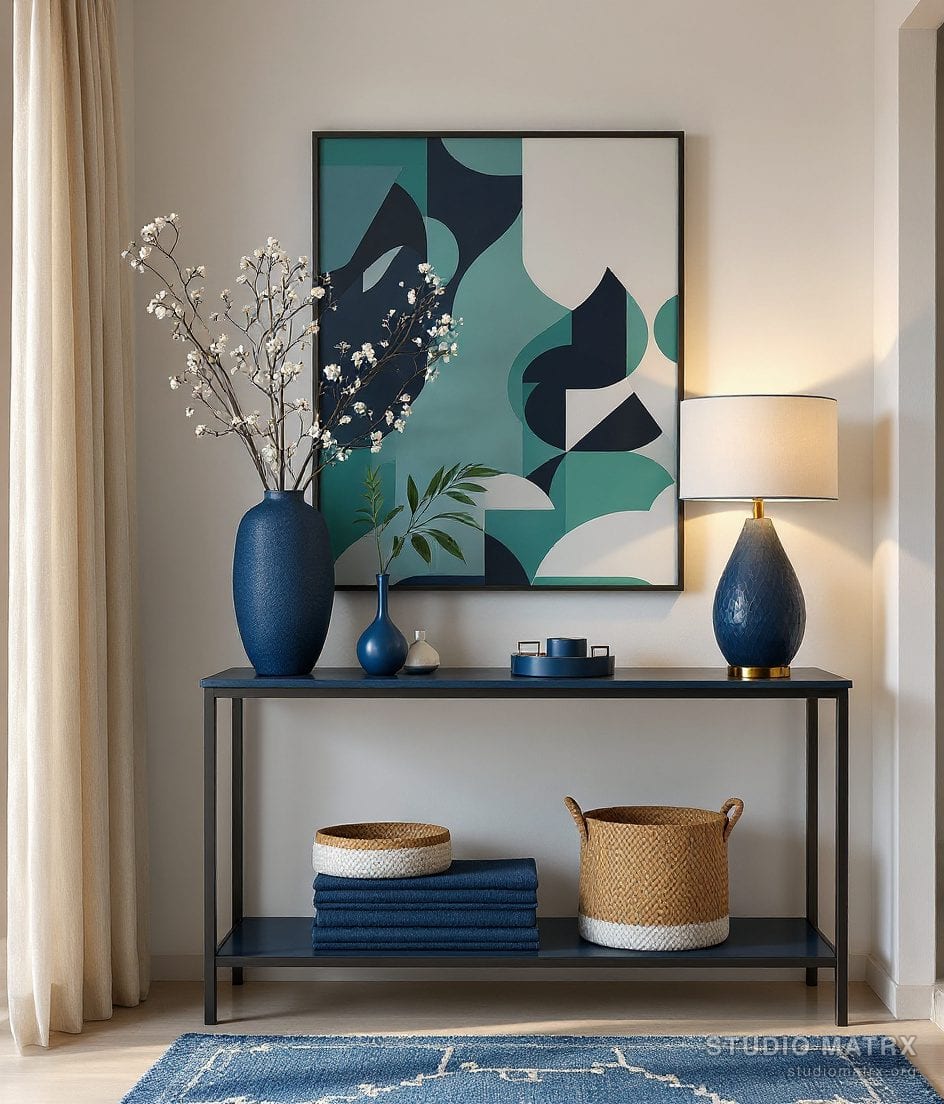 Foyer Console Table Vignette — Blue & Ivory