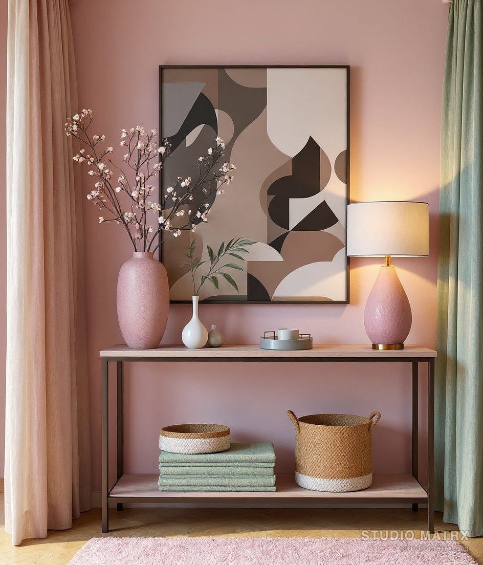 Foyer Console Table Vignette — Blush & Sage