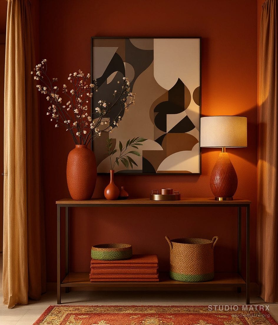 Foyer Console Table Vignette — Terracotta & Olive