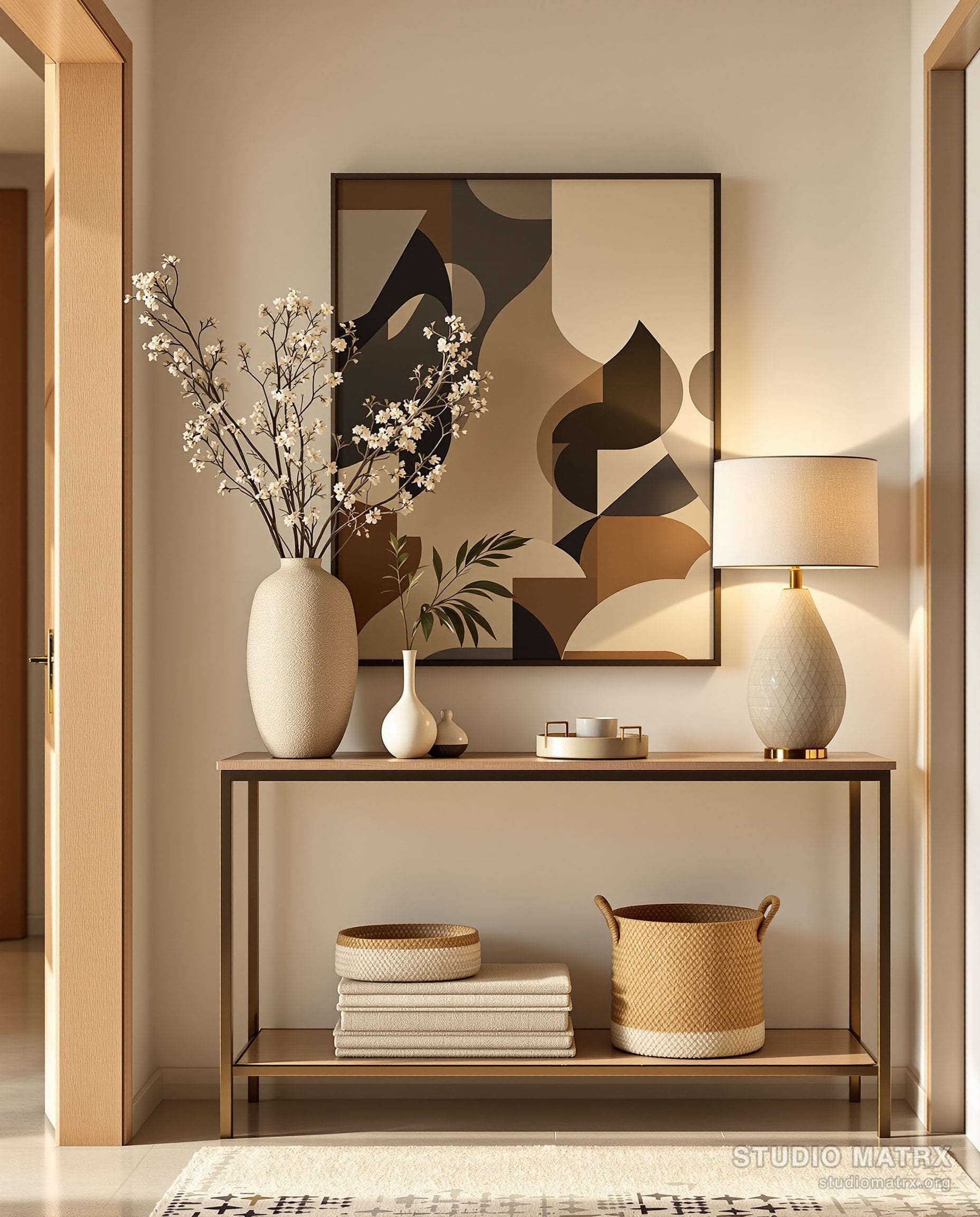 Foyer Console Table Vignette — Warm Neutral