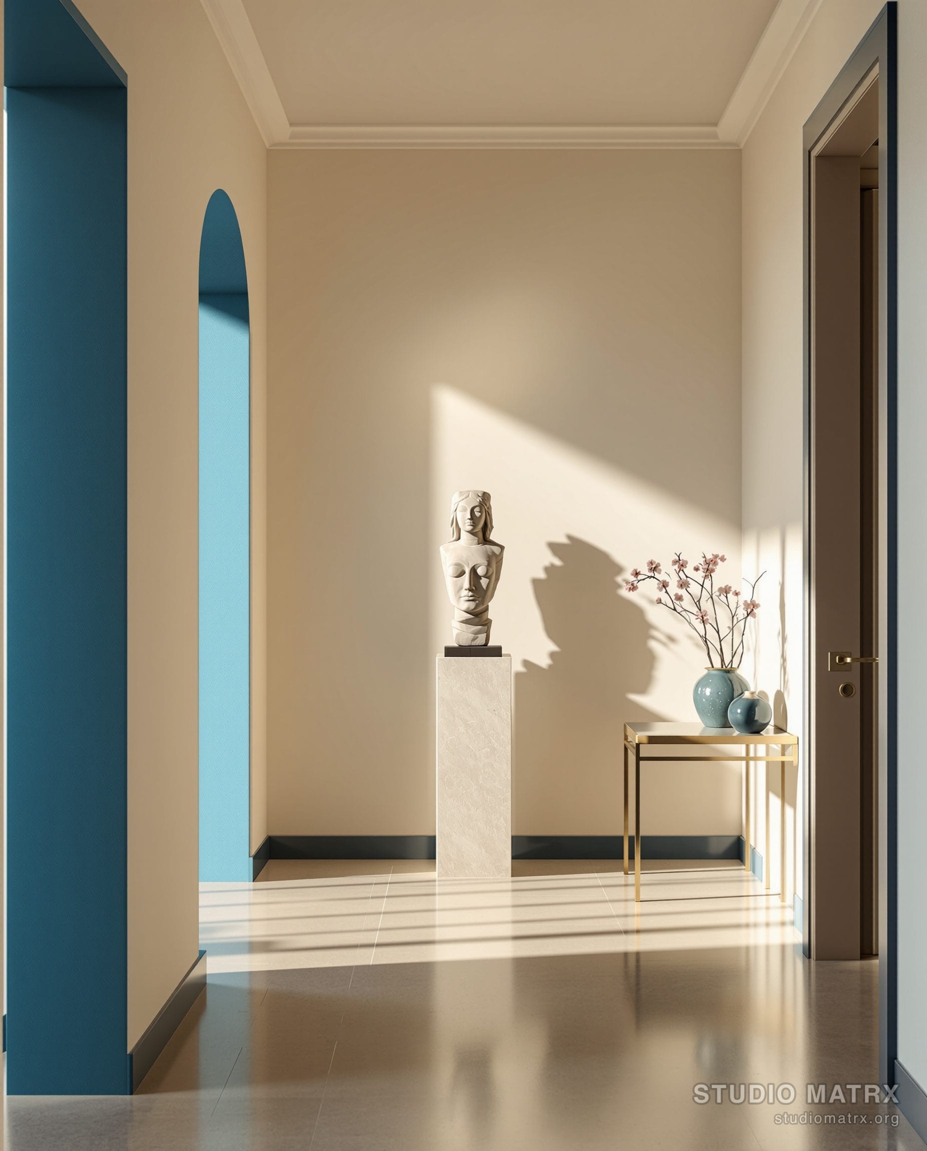 Foyer Sculpture Pedestal Display — Blue & Ivory