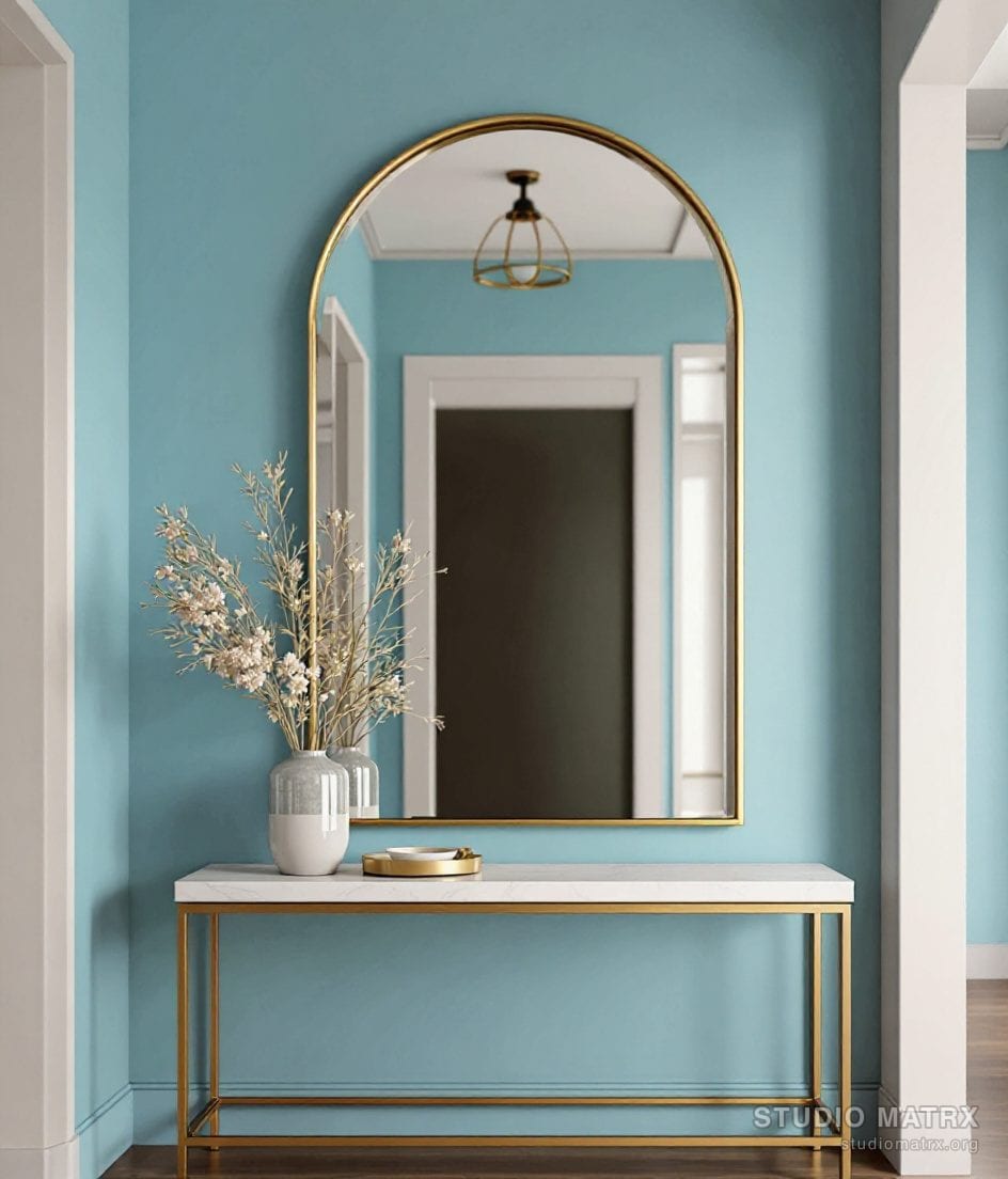 Foyer Statement Mirror Decor — Blue & Ivory