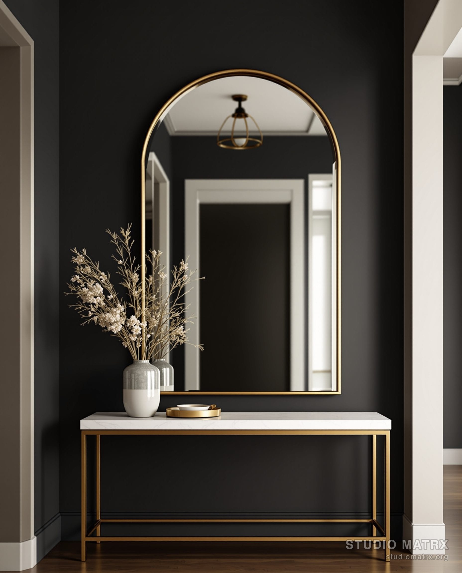 Foyer Statement Mirror Decor — Charcoal & Gold