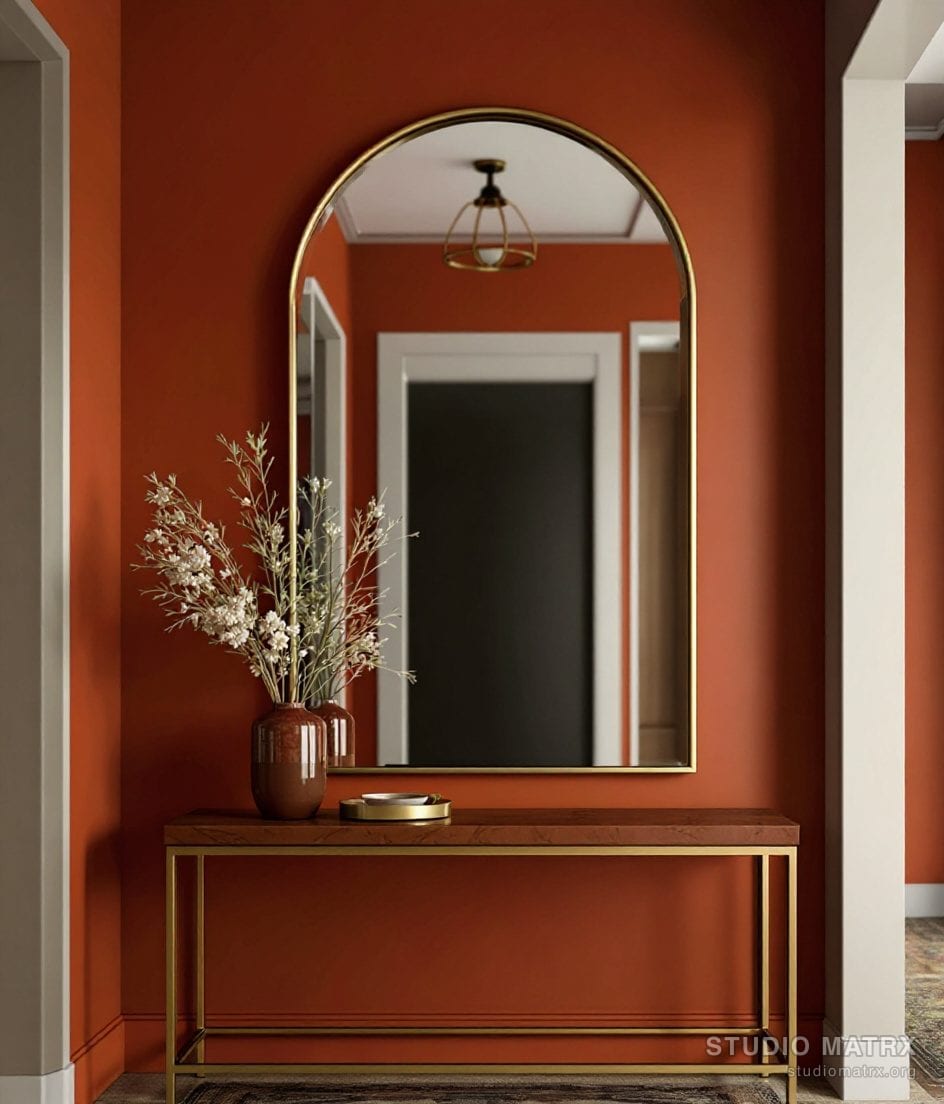 Foyer Statement Mirror Decor — Terracotta & Olive