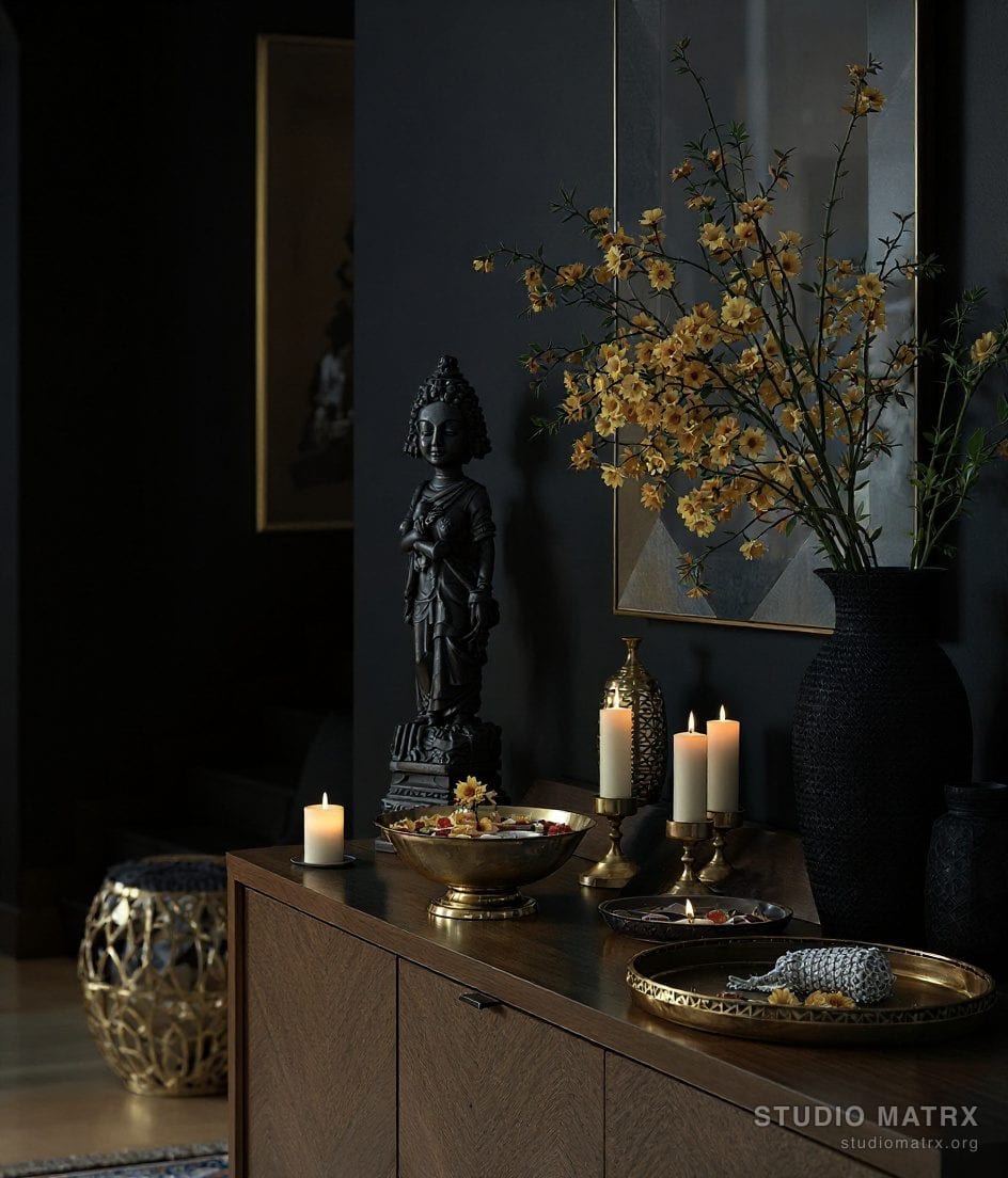 Foyer Traditional Welcome Decor — Charcoal & Gold